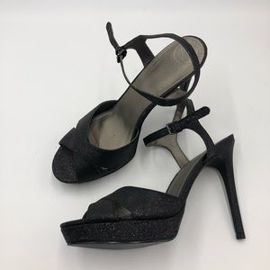 Guess Black Metallic Silver Platform Heels